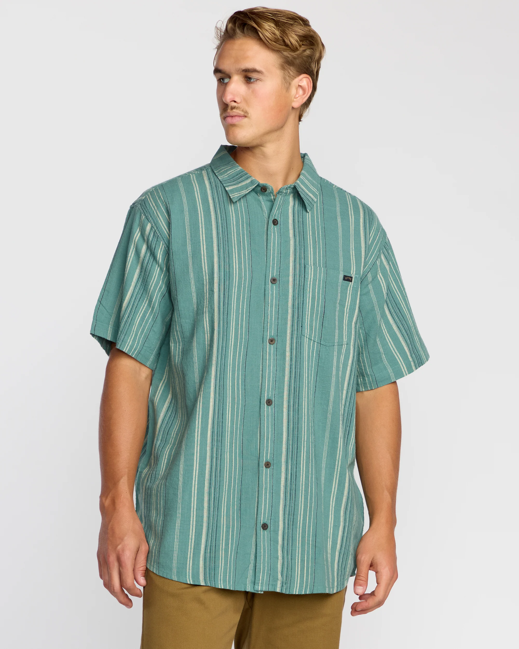 All Day Stripe Short Sleeve Shirt - Sage Green