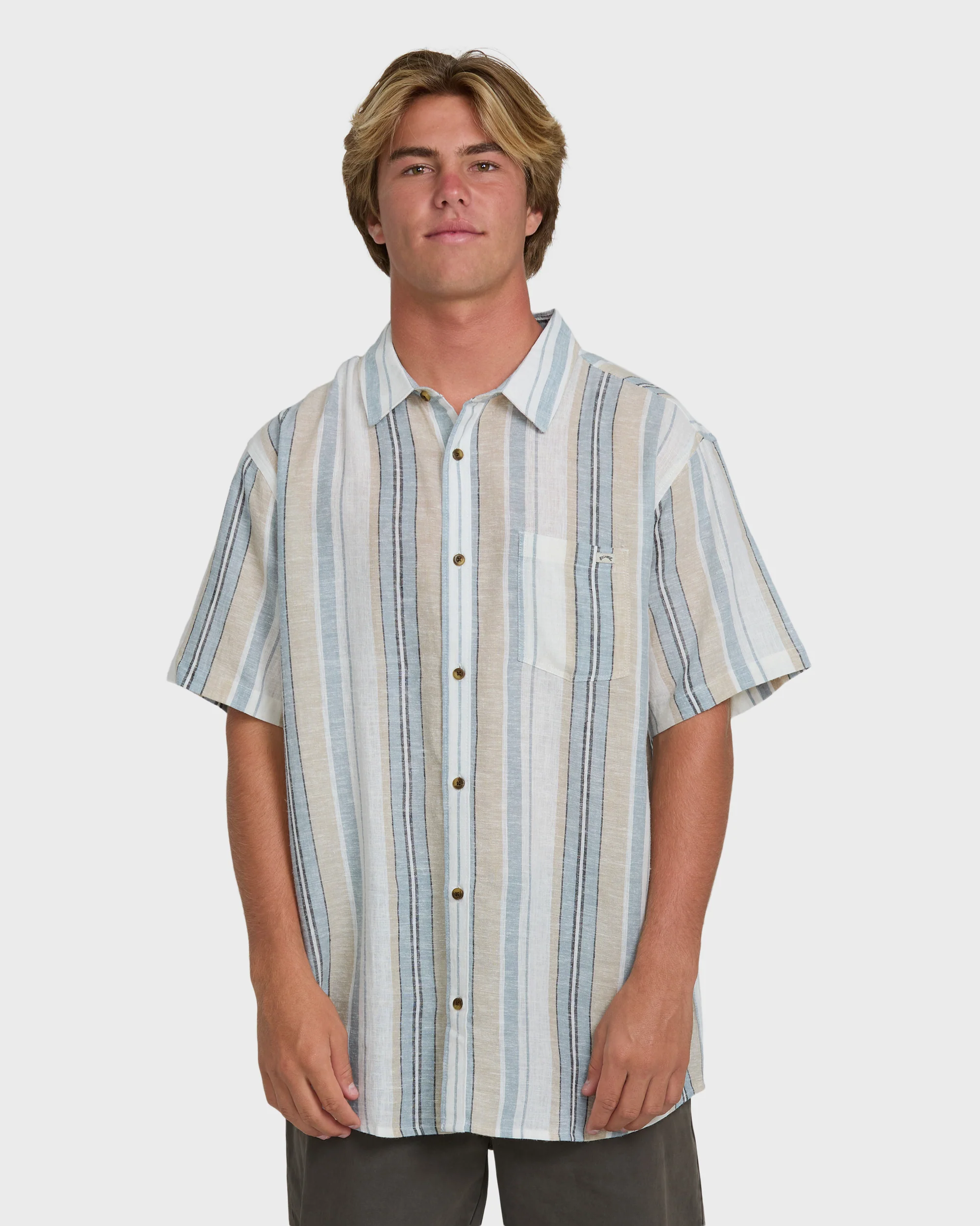 All Day Stripe Short Sleeve Woven Shirt - Blue/White