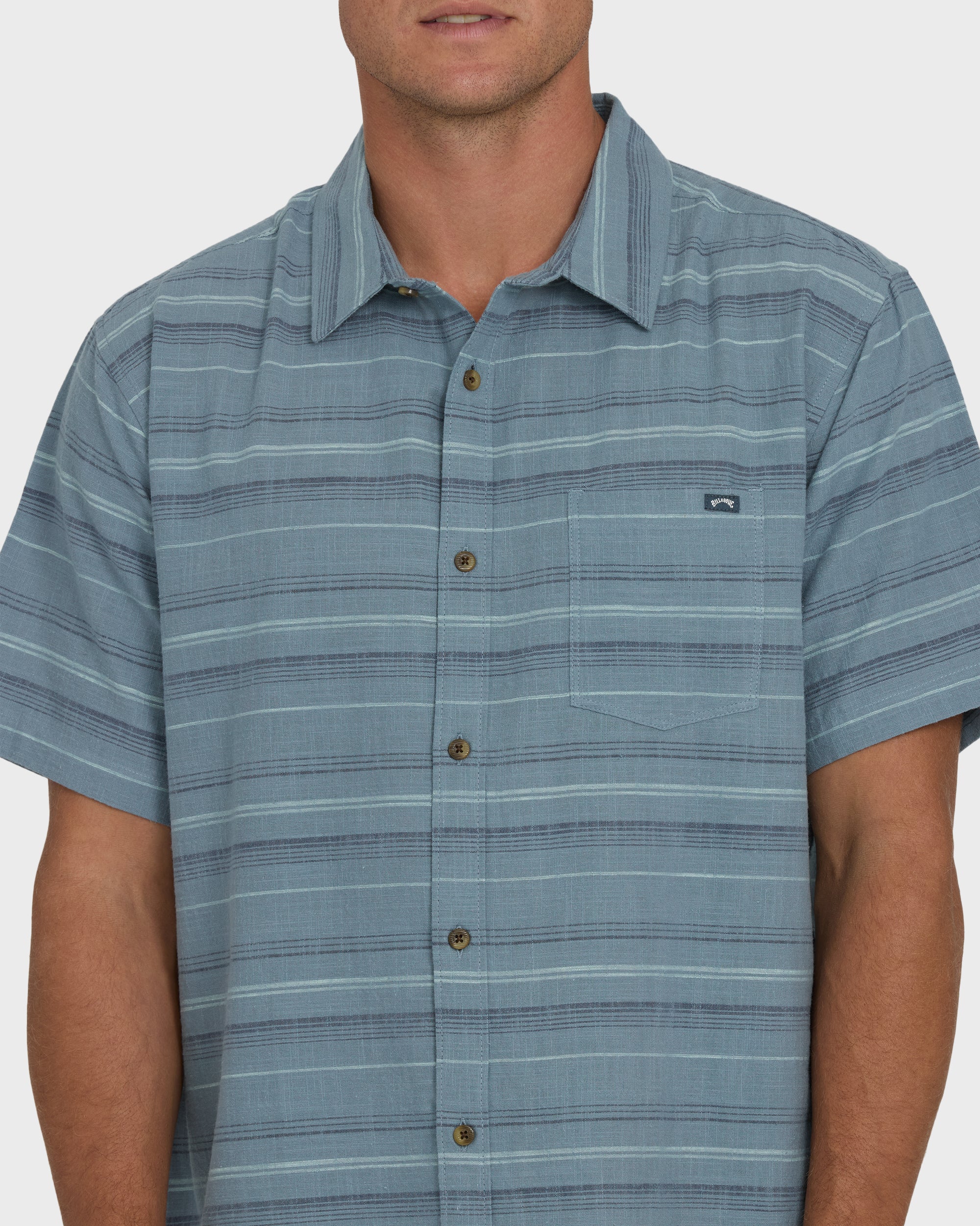 All Day Stripe Short Sleeve Woven Shirt - Blue Fog - Image 5