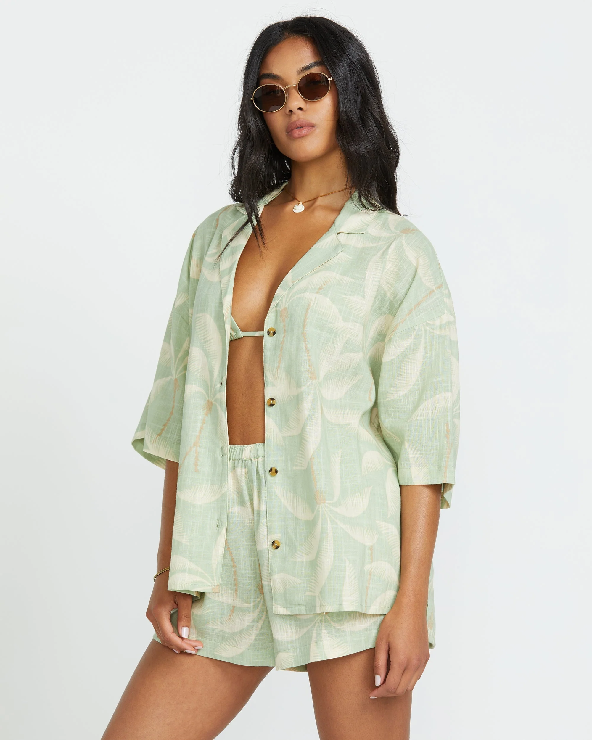 Beach Side Printed Short Sleeve Shirt - Pistachio - Image 4