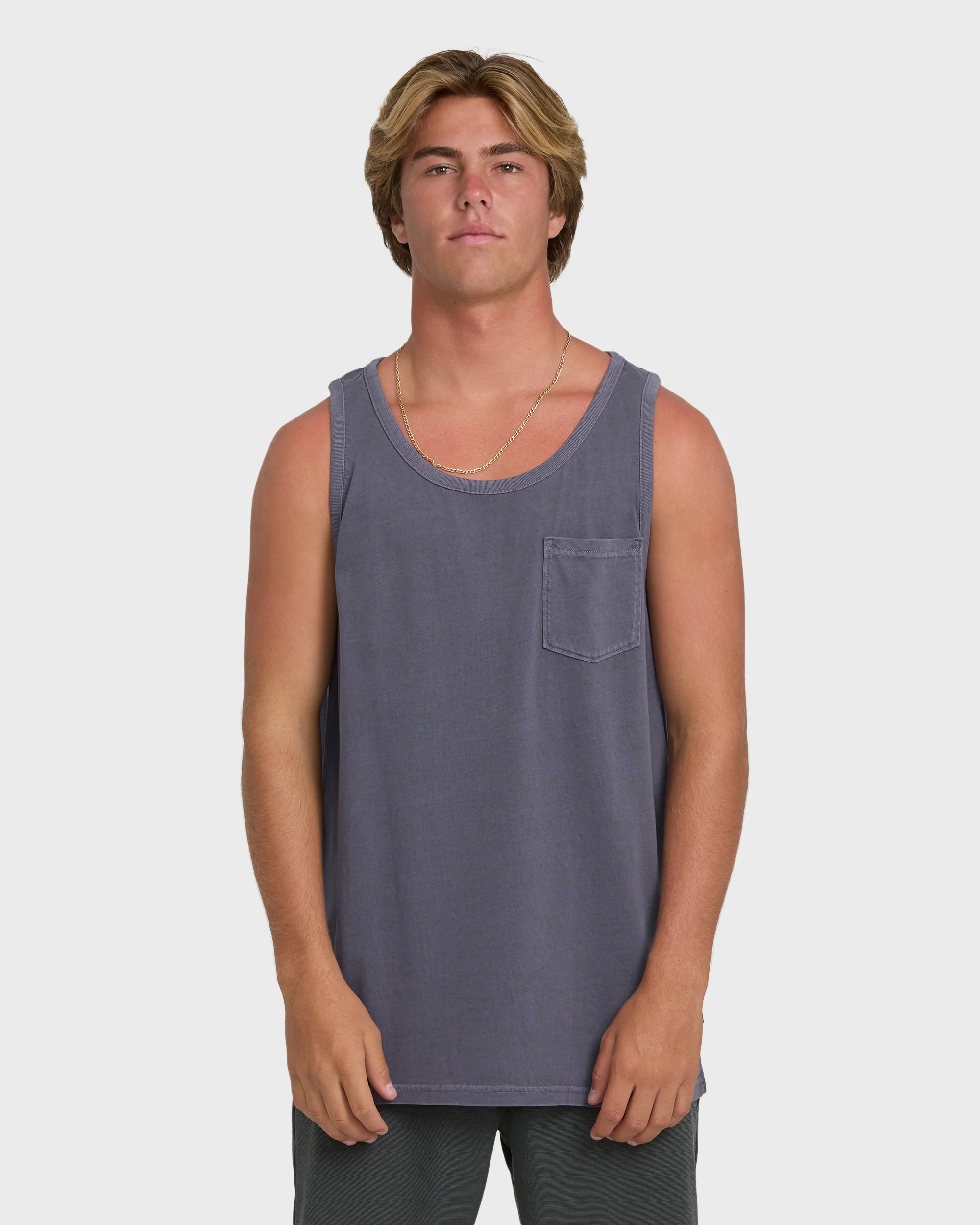 Essential Pocket Wave Washed Premium Tank Top - Graystone
