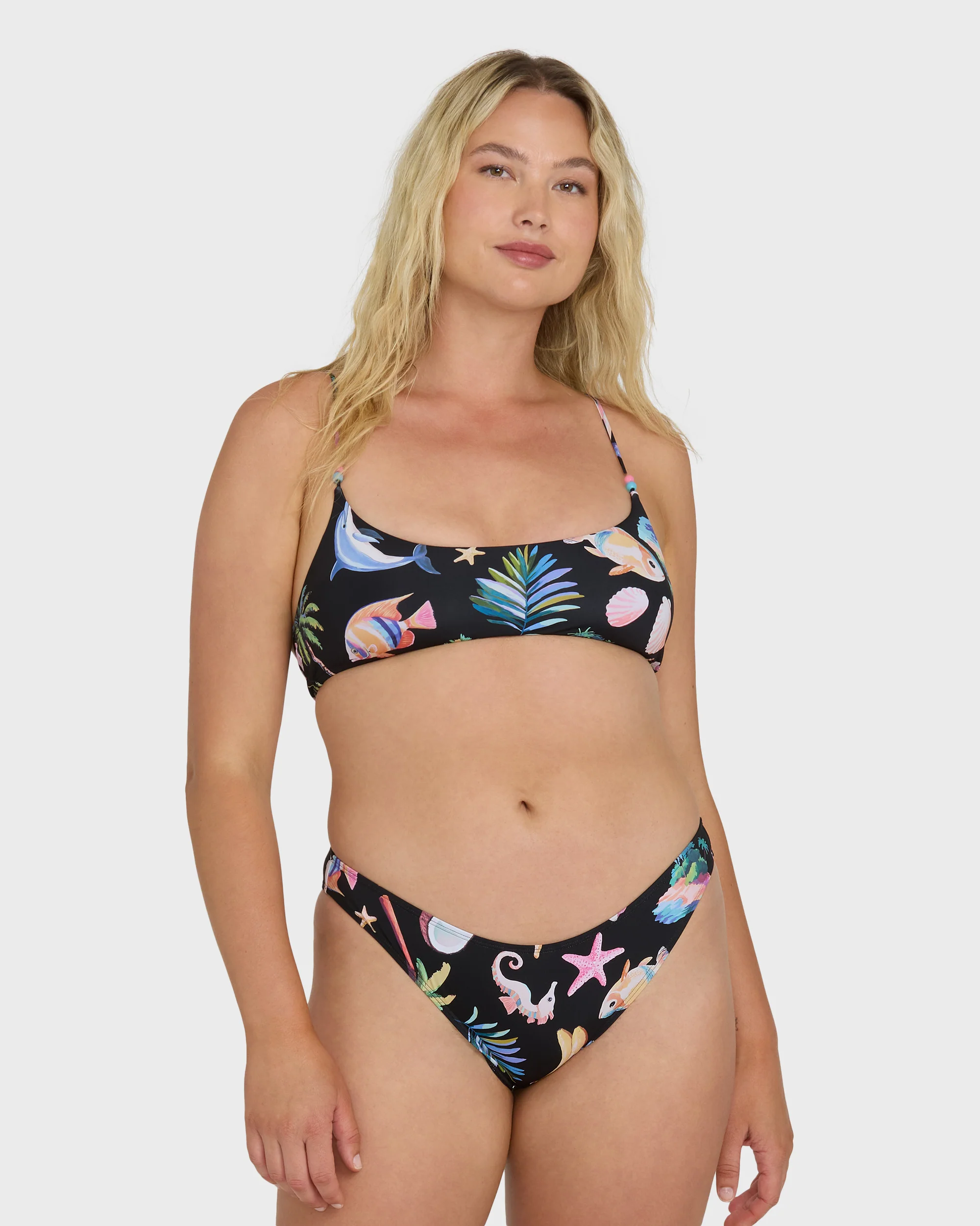 Party Wave Jaclyn Crop Bralette Bikini Top - Black Pebble - Image 6
