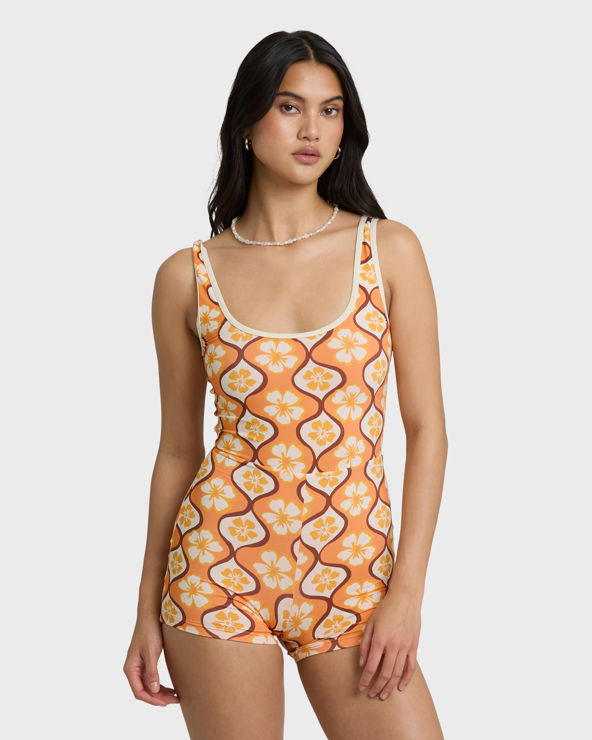 Womens Sol Groove Retro Surf Bodysuit One Piece Swimsuit
