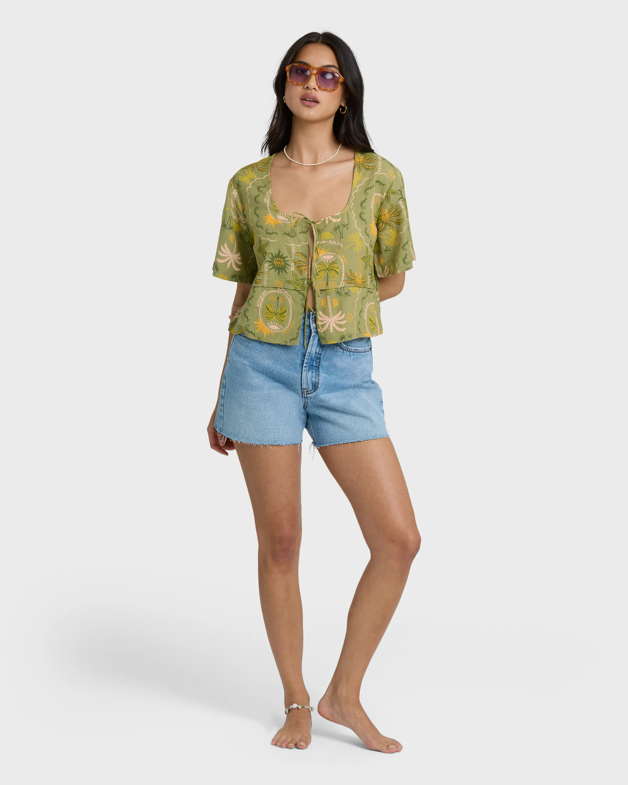 Totally Tropic Short Sleeve Woven Top - Cedar - Image 3