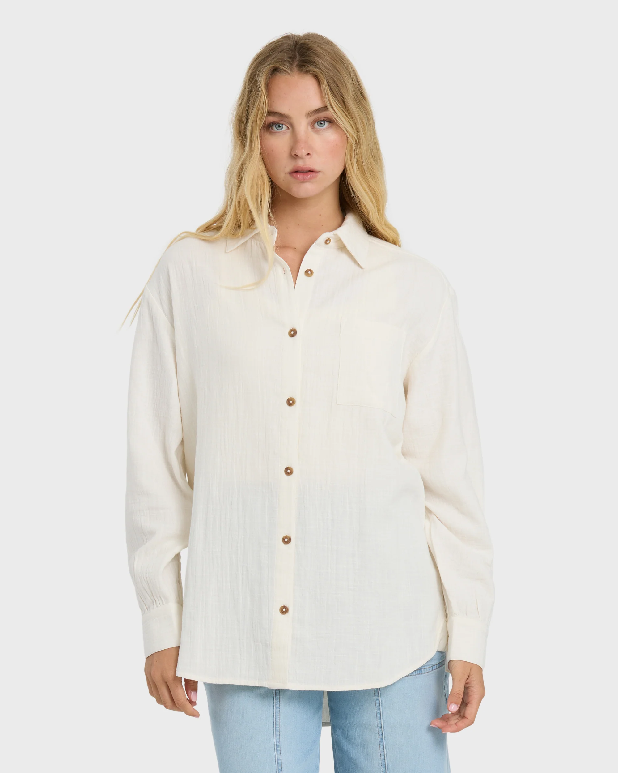 Wanderer Solid Long Sleeve Woven Shirt - Salt Crystal
